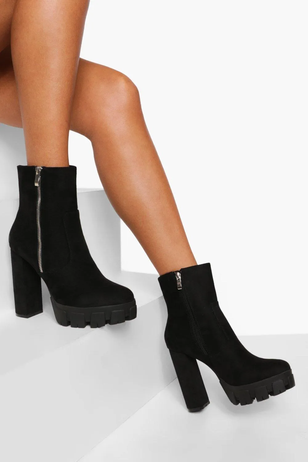 Zip Detail Platform Heeled Chelsea Boots